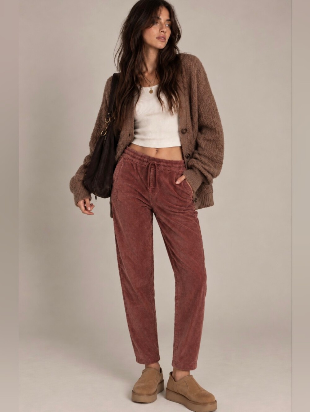 Pact Of Rust Corduroy Straight Drawstring Pull On Pants Organic Cotton Medium
